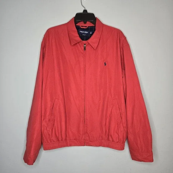 Vtg Polo Golf Ralph‎ Lauren L Red Harrington Jacket Bomber Windbreaker Full Zip